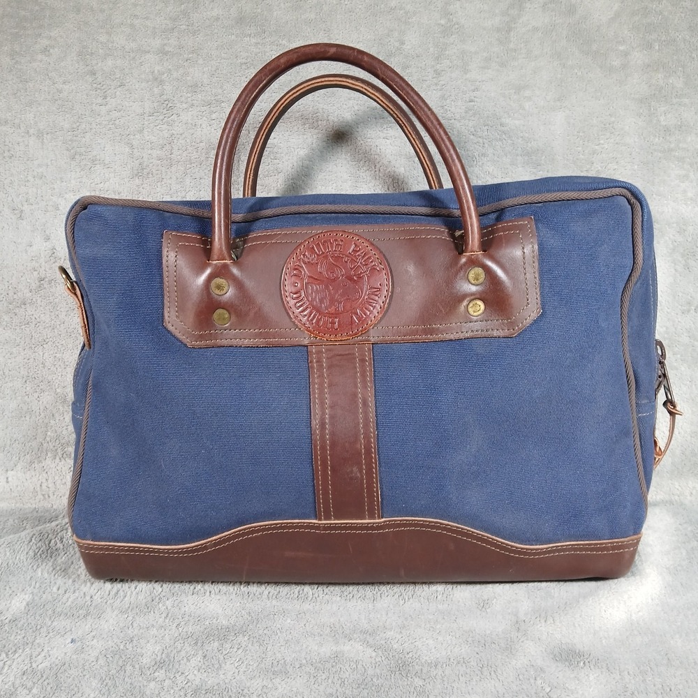 Vintage Duluth Pack Briefcase Bag Blue Canvas Leather Trim "MISSING STRAP"